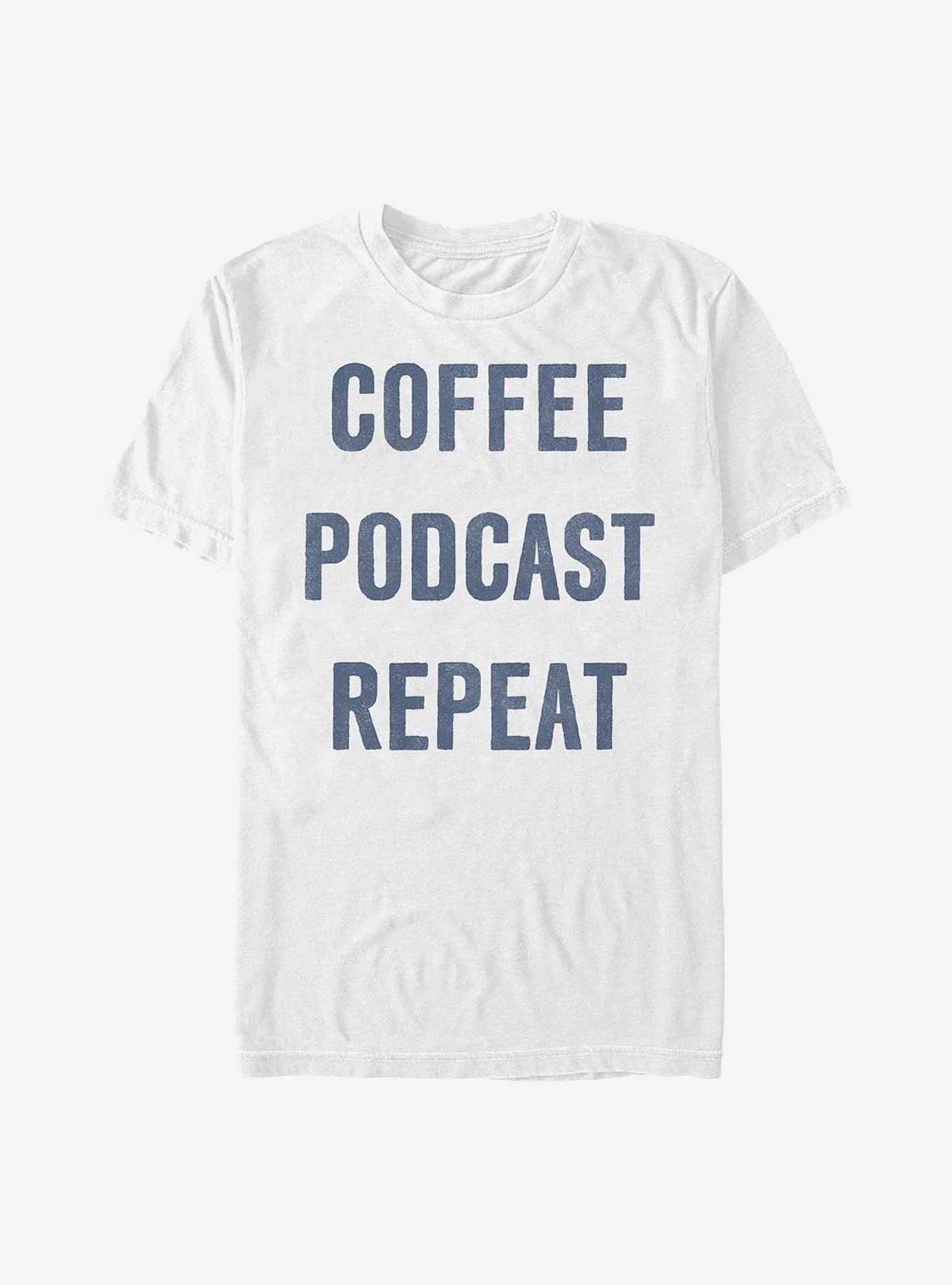 Coffee Podcast Repeat T-Shirt, WHITE, hi-res