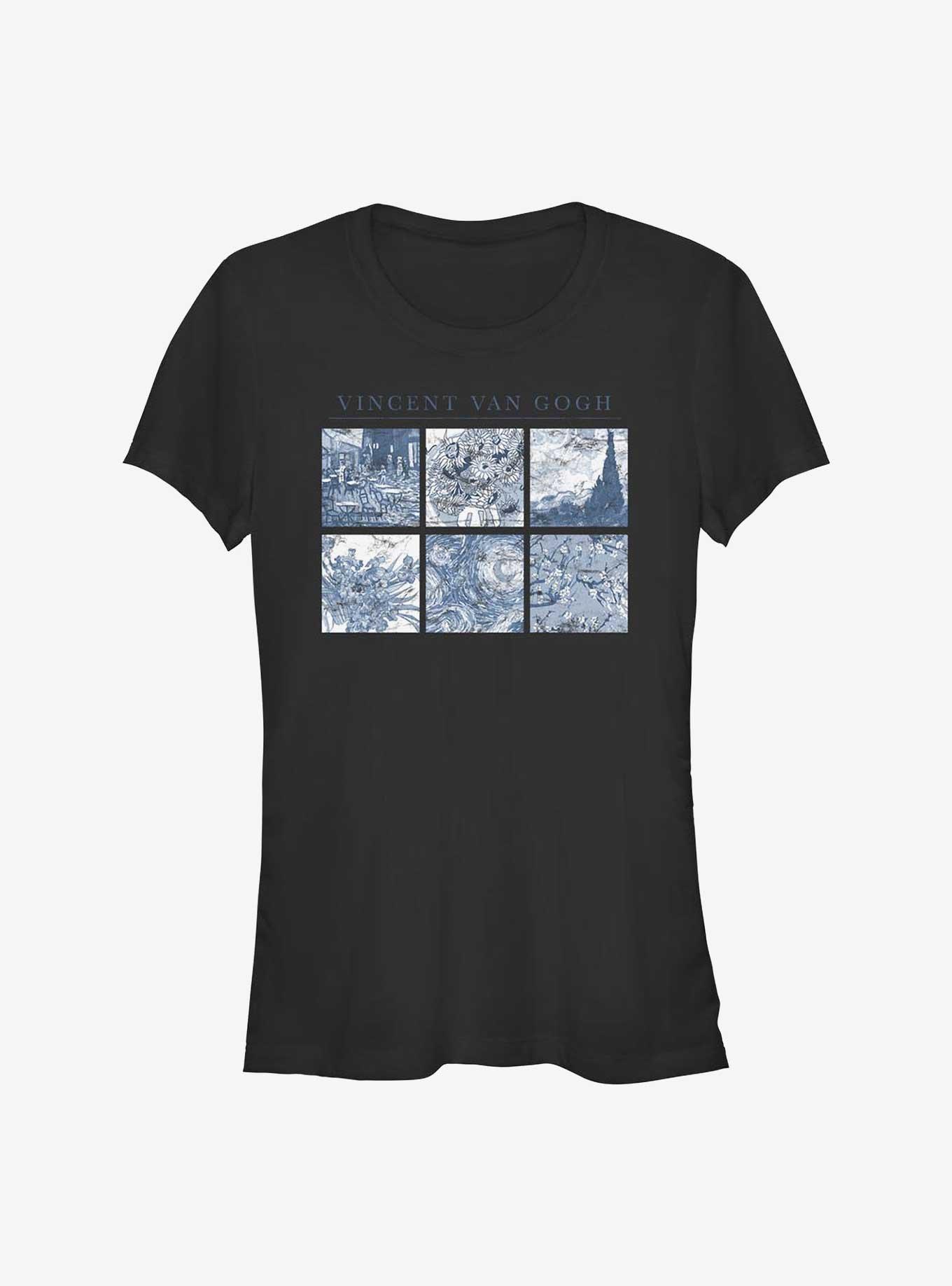 Blue Grid Gogh Girls T-Shirt, BLACK, hi-res