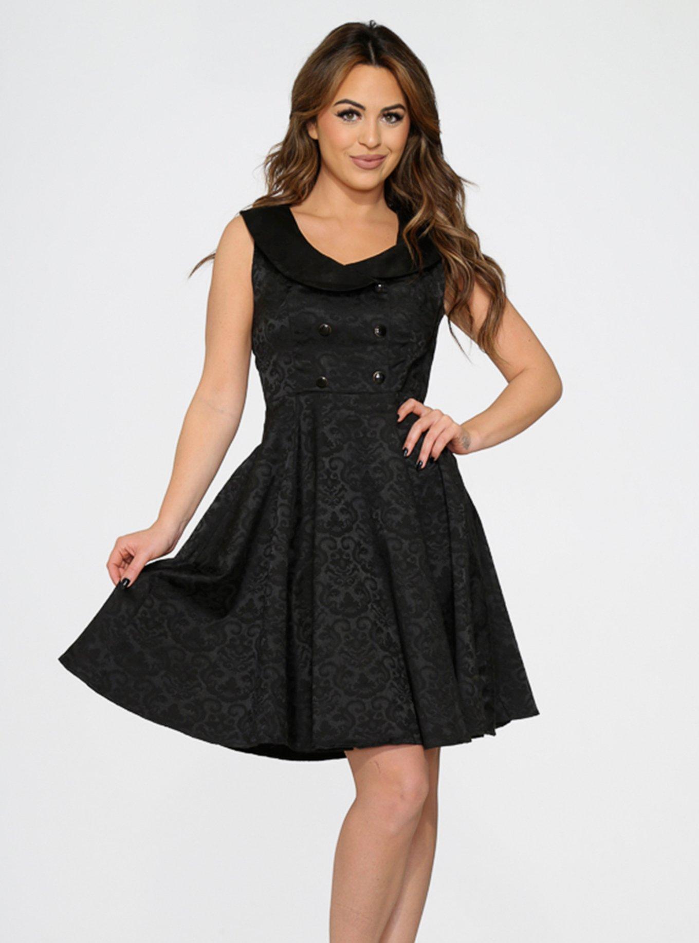 Black Brocade Collared Dress