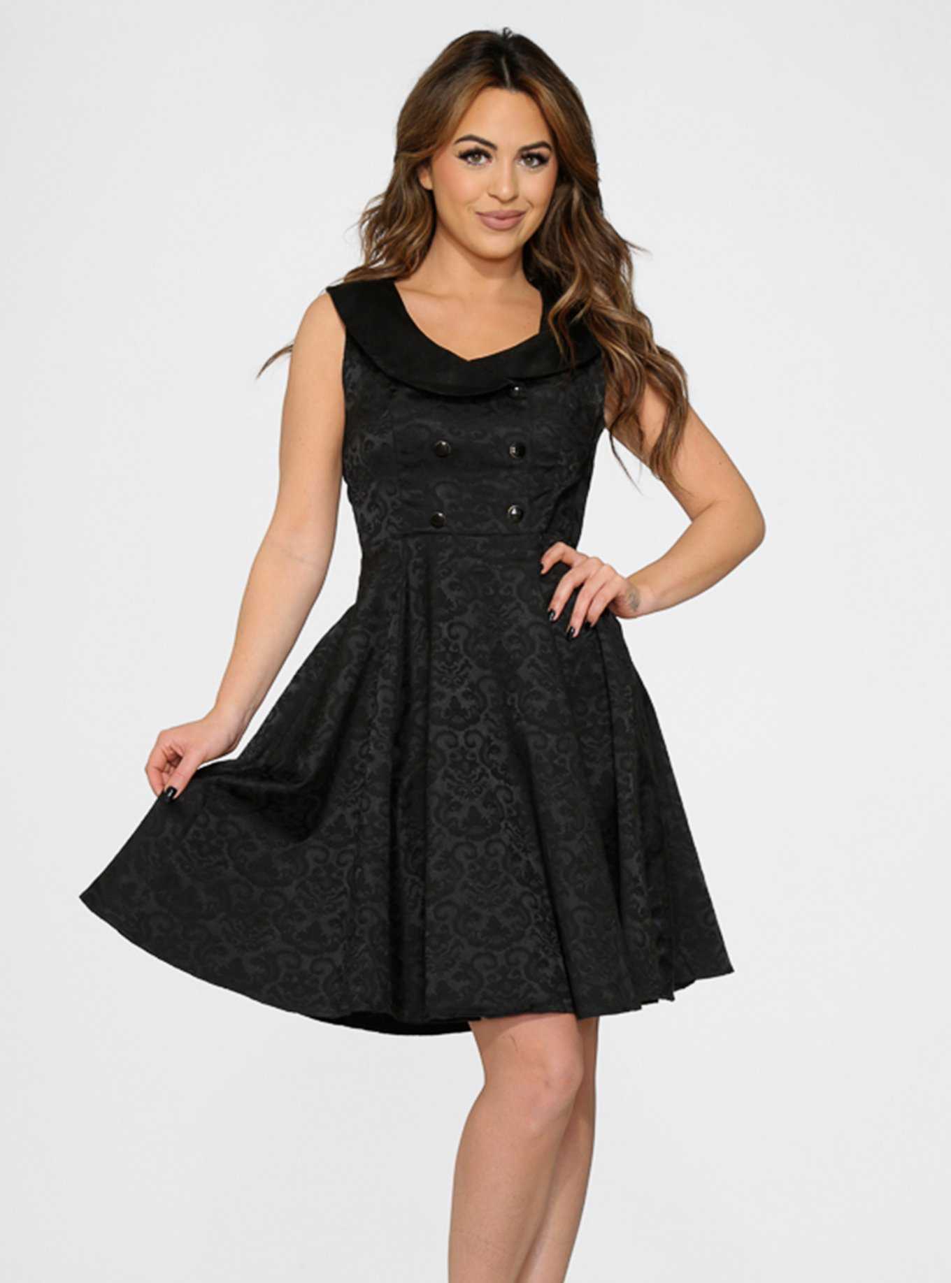 Black Brocade Collared Dress, , hi-res