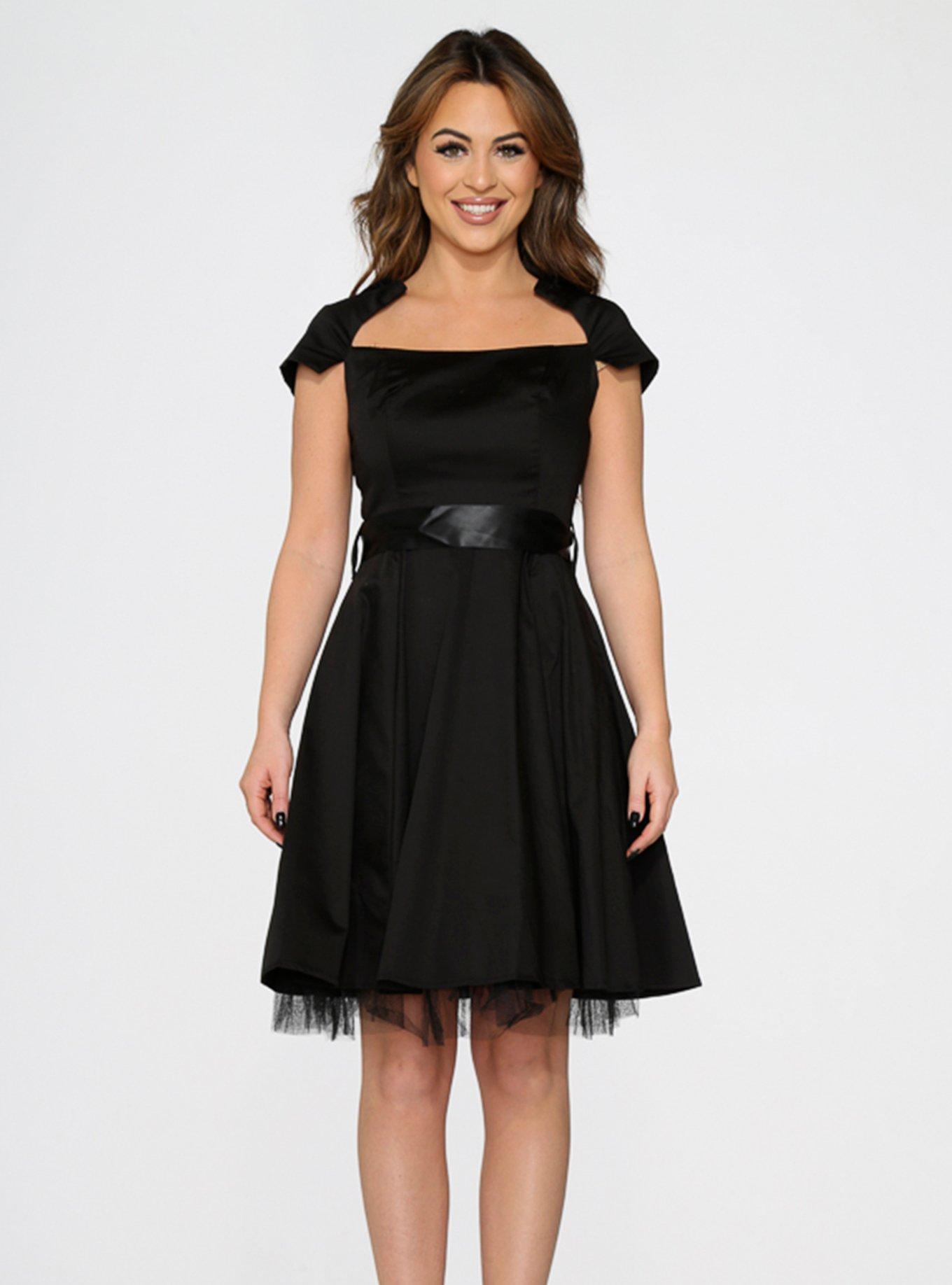 Black Cap Sleeve Swing Dress, BLACK, hi-res