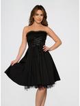 Black Strapless Lace Up Front Dress, BLACK, hi-res