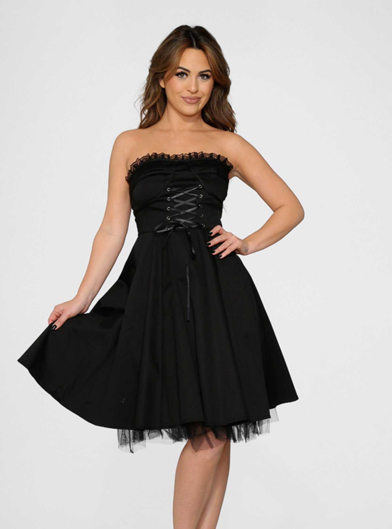 Black lace hotsell up front dress