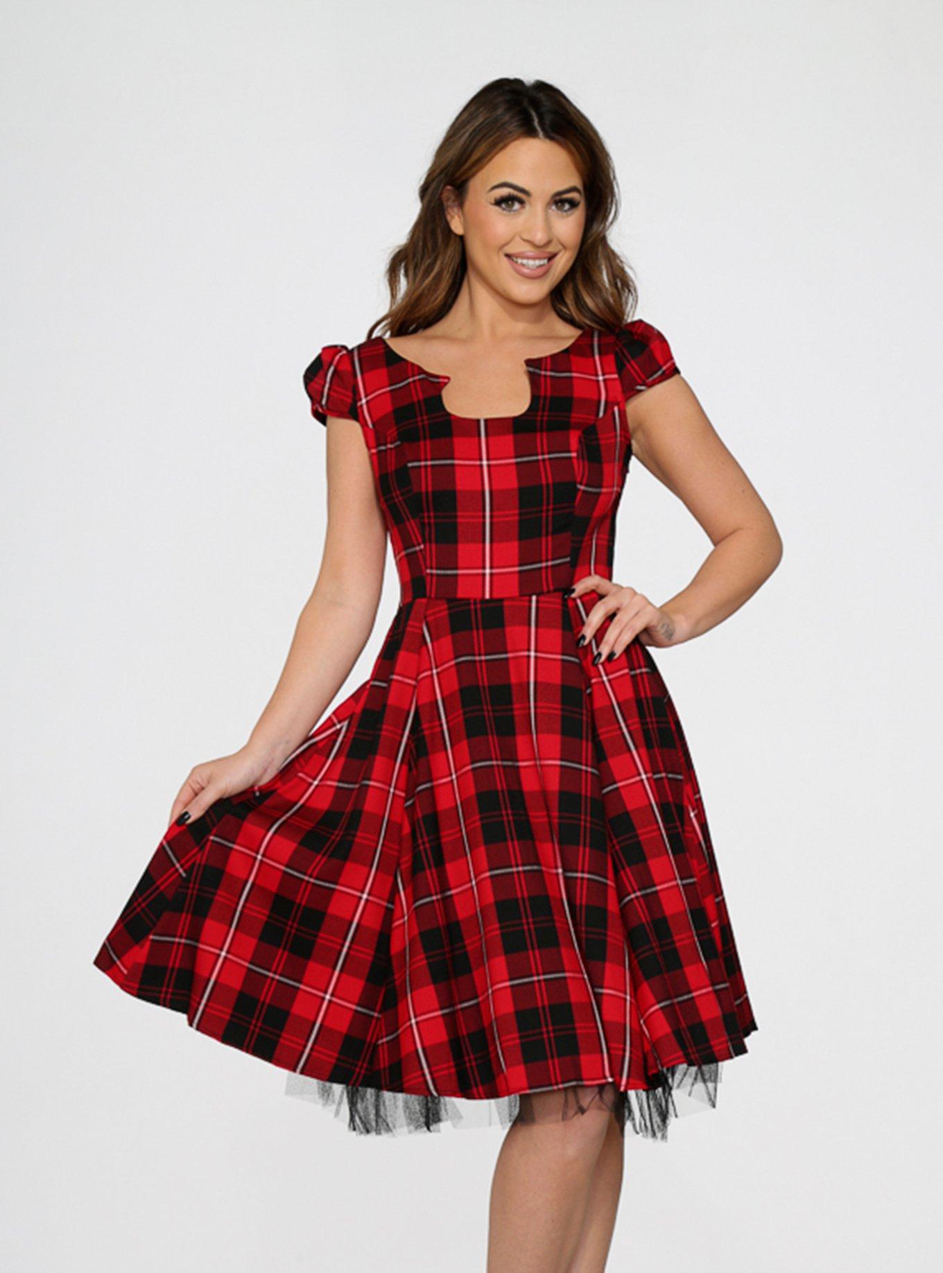 Red Plaid Cap Sleeve Swing Dress Hot Topic