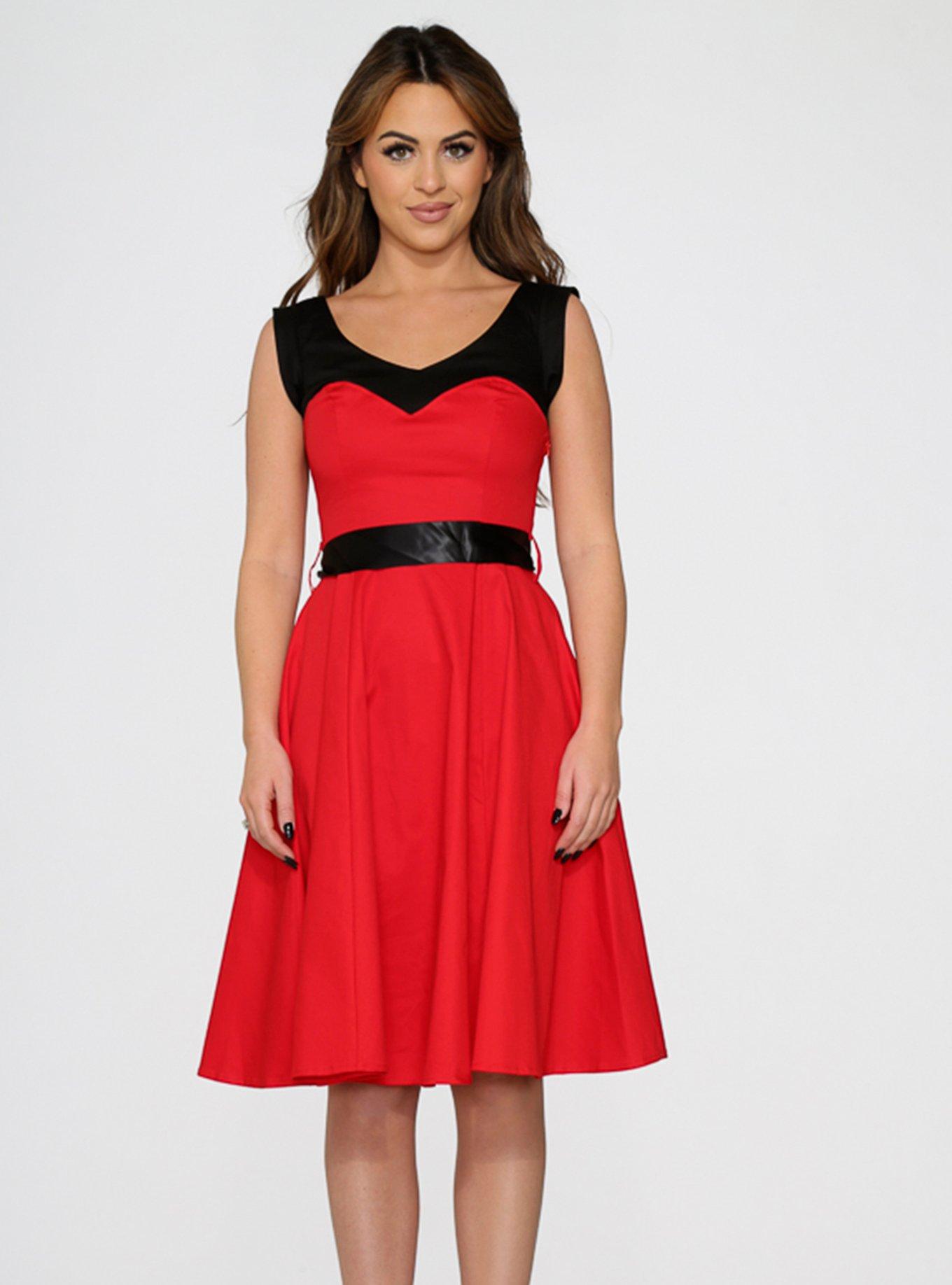 Retro Red Black Swing Dress, BLACK  RED, hi-res