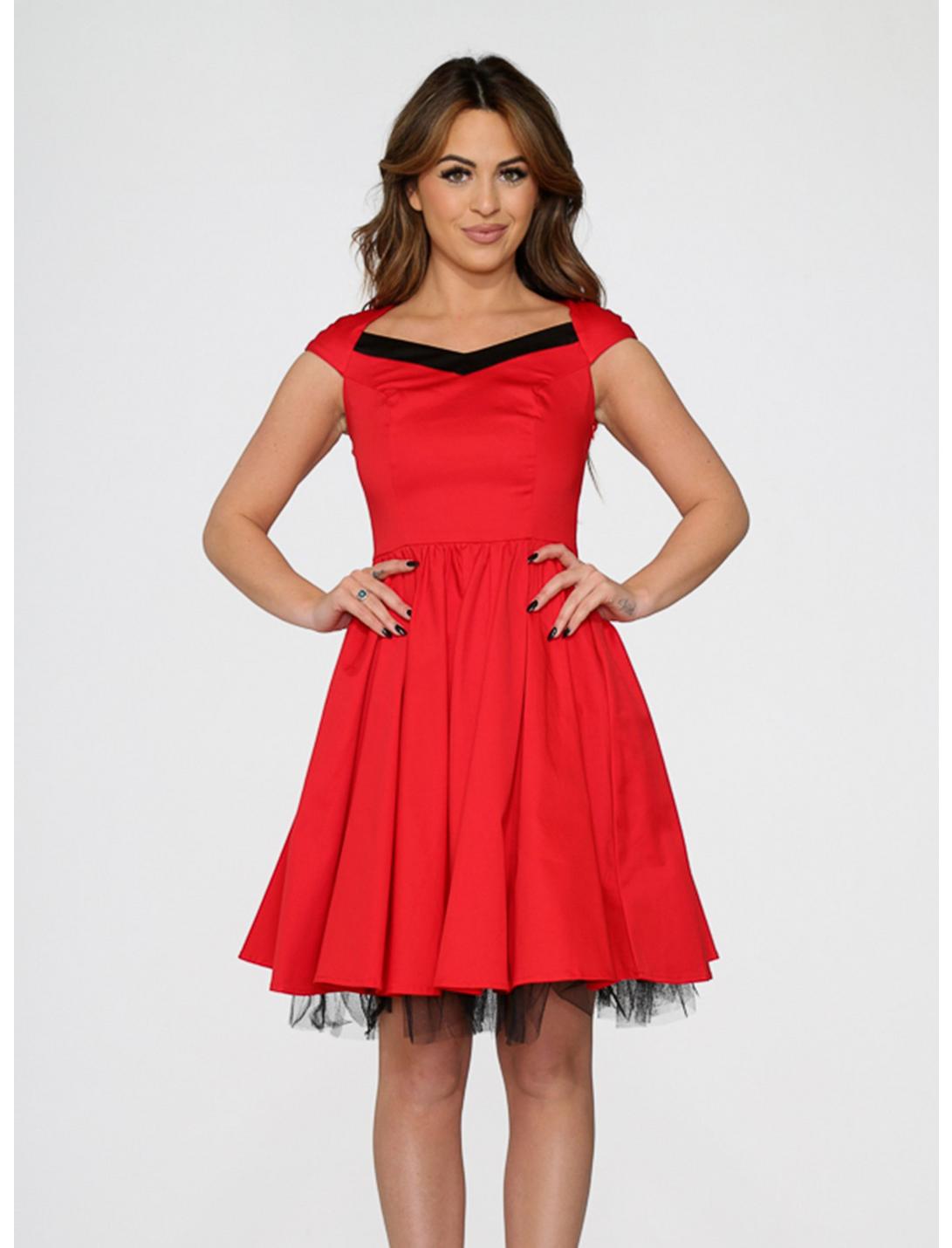 Retro Red Tulle Swing Dress, BLACK  RED, hi-res