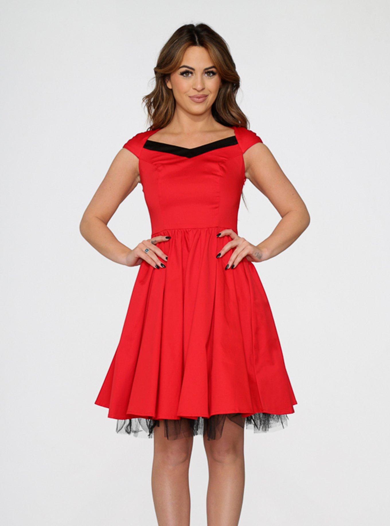 Retro Red Tulle Swing Dress, BLACK  RED, hi-res