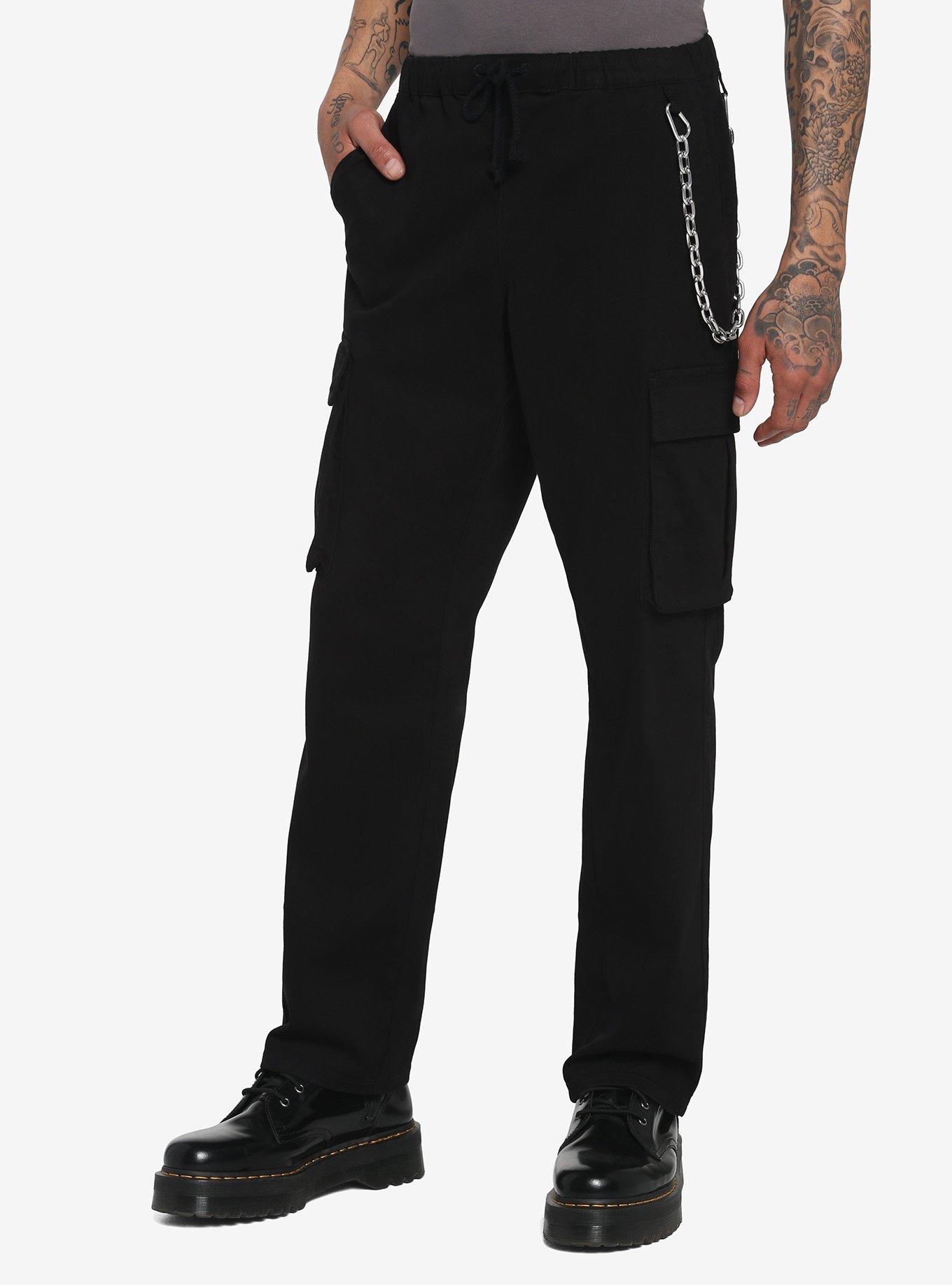 Hot Topic Black Denim Chain Cargo Jogger Pants