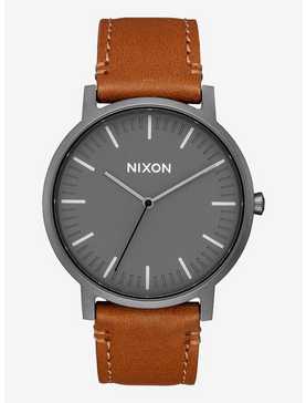 Nixon Porter Leather Gunmetal Charcoal Taupe Watch, , hi-res