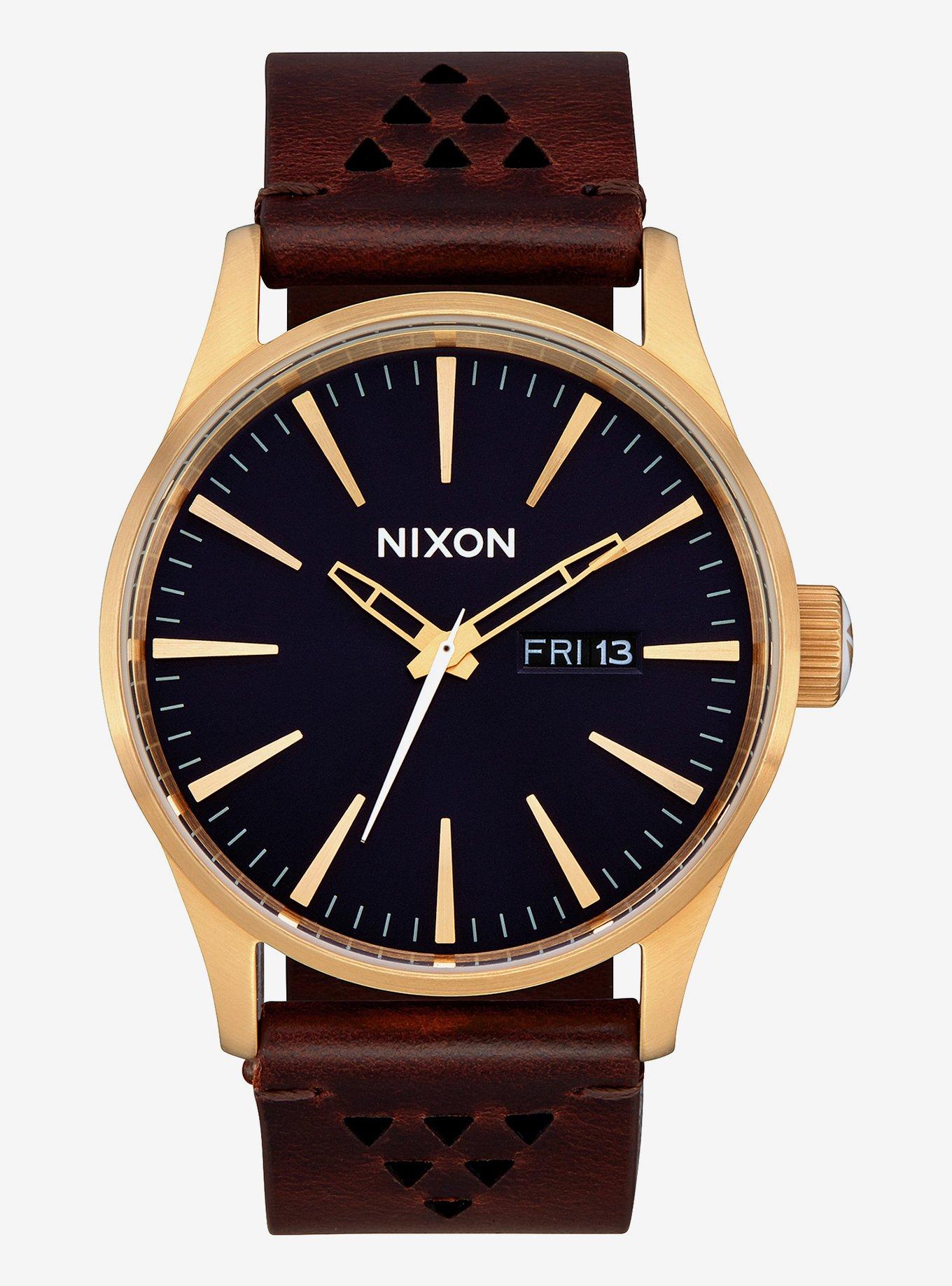 Nixon Sentry Leather Gold Indigo Brown Watch, , hi-res