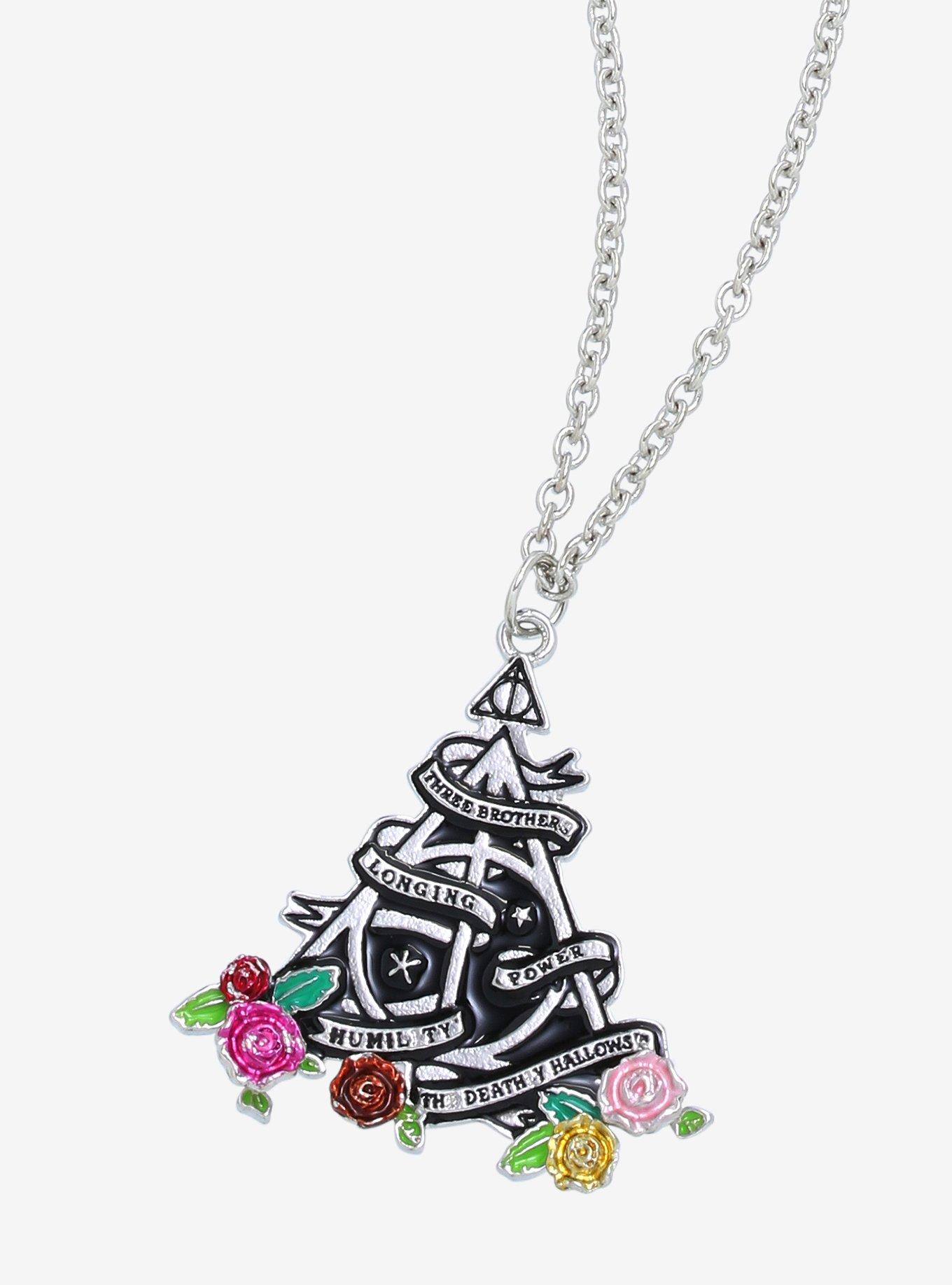Harry Potter Deathly Hallows Floral Necklace - BoxLunch Exclusive, , hi-res