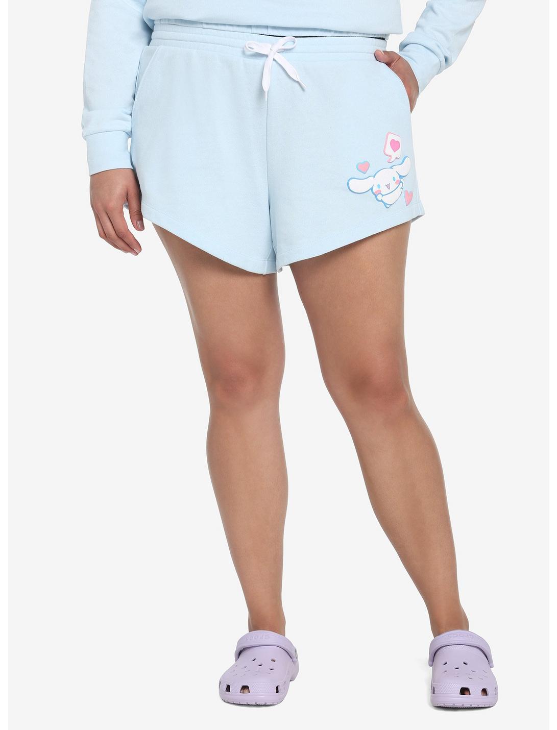 Cinnamoroll Pastel Blue Heart Girls Lounge Shorts Plus Size, LIGHT BLUE, hi-res
