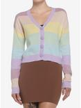 Pastel Rainbow Boyfriend Fit Girls Crop Cardigan, STRIPES-RAINBOW, hi-res