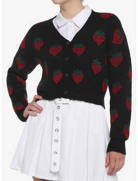 Black Strawberry Girls Crop Cardigan, , hi-res