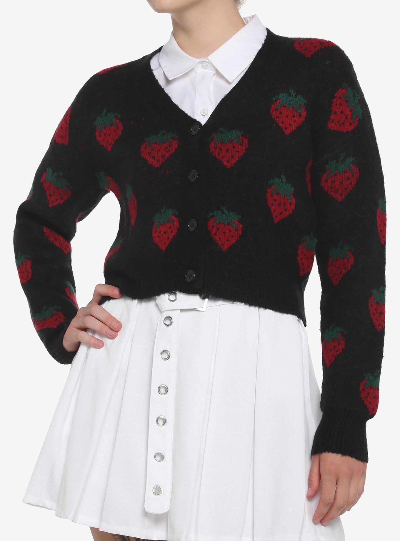 Black Strawberry Girls Crop Cardigan, BLACK, hi-res