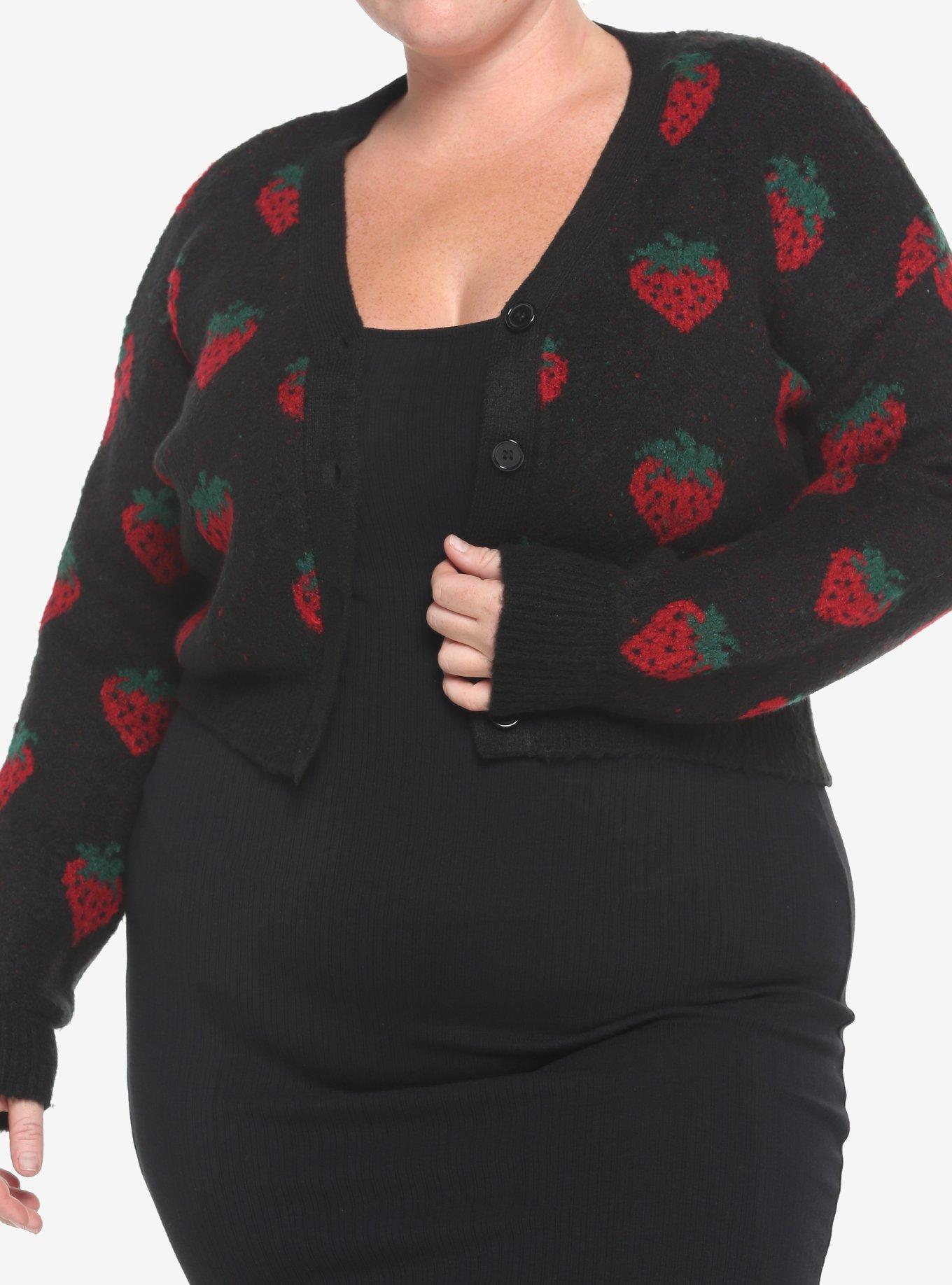 Black Strawberry Girls Crop Cardigan Plus Size, BLACK, hi-res