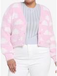 Pink Clouds Crop Girls Cardigan Plus Size, PINK, hi-res