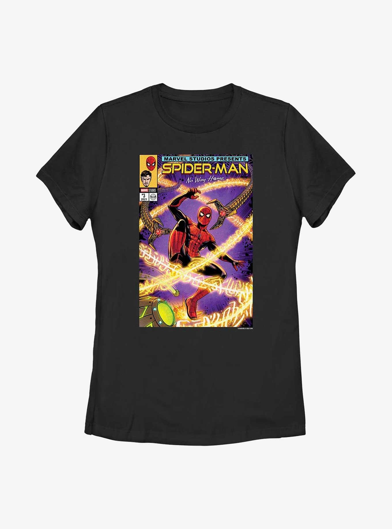 Marvel Spider-Man Battle Comic Cover Womens T-Shirt, BLACK, hi-res