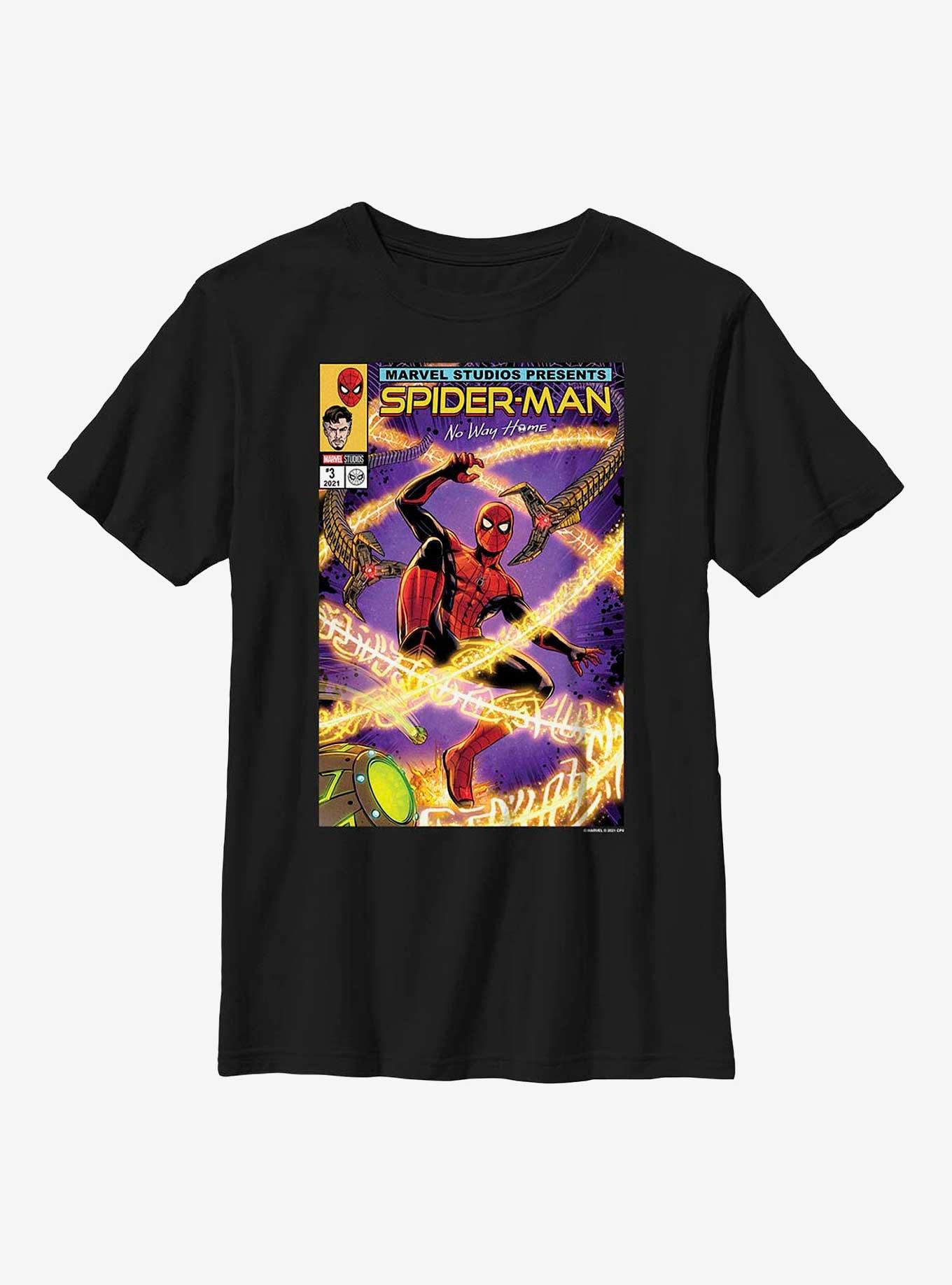 Marvel Spider-Man Battle Comic Cover Youth T-Shirt, BLACK, hi-res