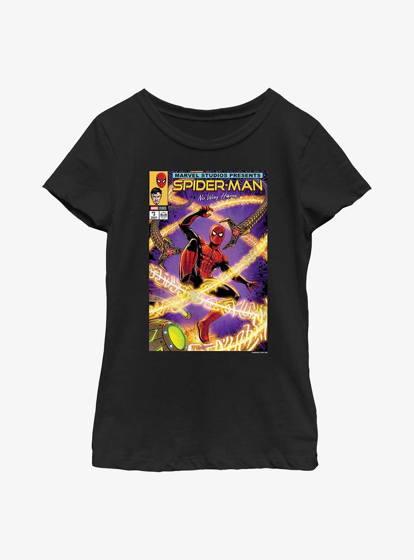 Marvel Spider-Man Battle Comic Cover Youth T-Shirt, BLACK, hi-res