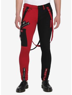 HT Denim Black & Red Colorblock Suspender Stinger Jeans, , hi-res