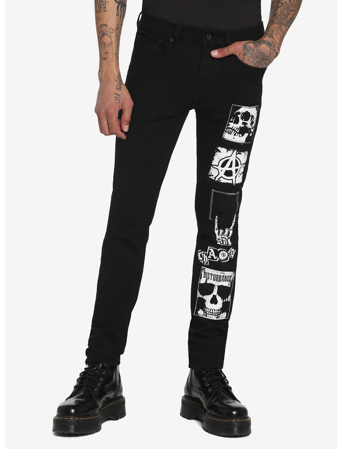 Black Punk Icons Stinger Jeans, BLACK, hi-res