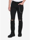 Black Destructed Skinny Jeans With Side Chain, BLACK, hi-res