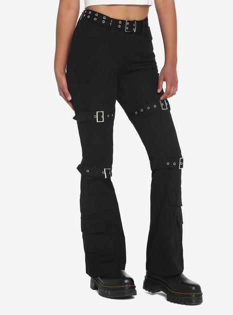 Black Grommet Belt Straight Leg Pants | Hot Topic