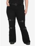 Black Grommet Belt Straight Leg Pants Plus Size, BLACK, hi-res