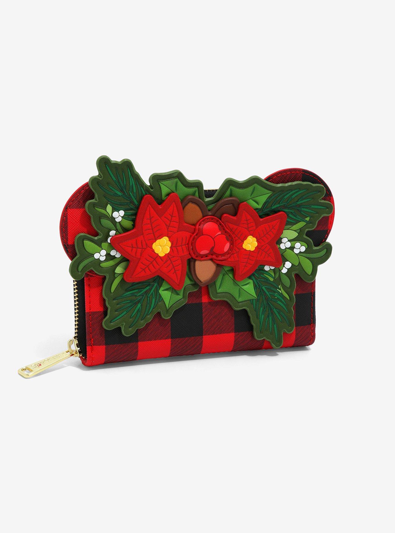 Disney Minnie Mouse Plaid Holiday Small Zip Wallet , , hi-res