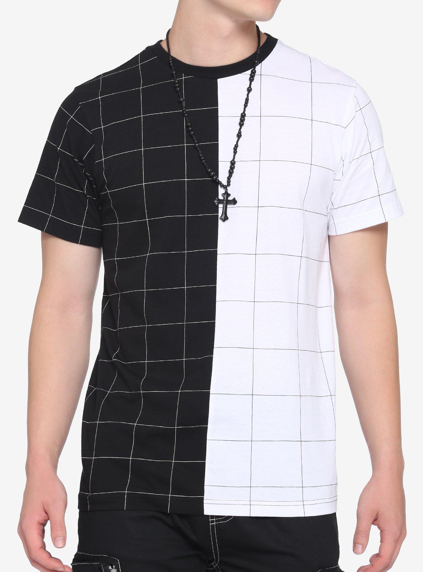 Black & White Split Grid T-Shirt, BLACK, hi-res