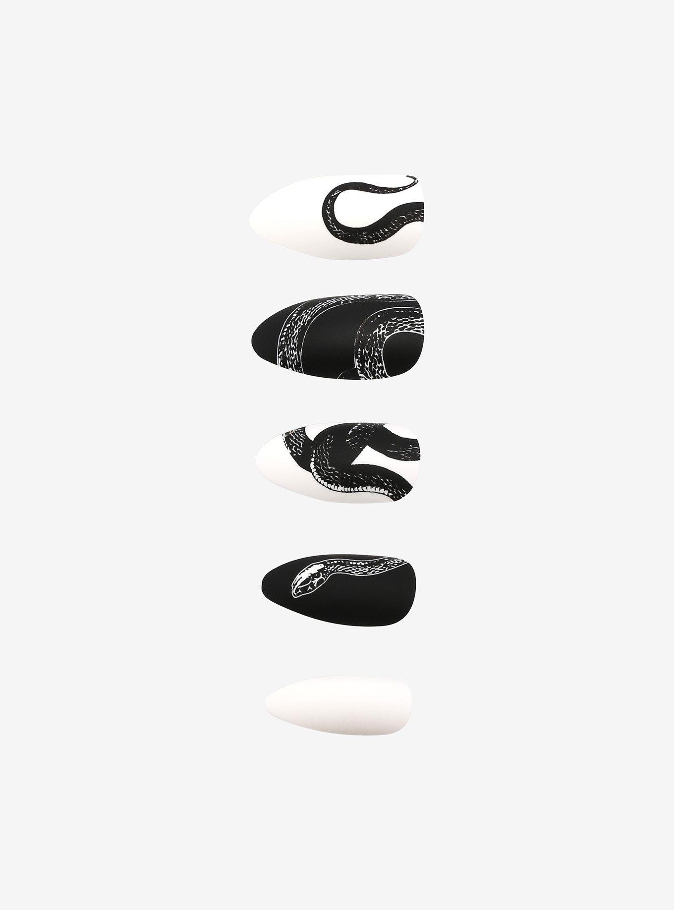 Black & White Snake Faux Nail Set, , hi-res