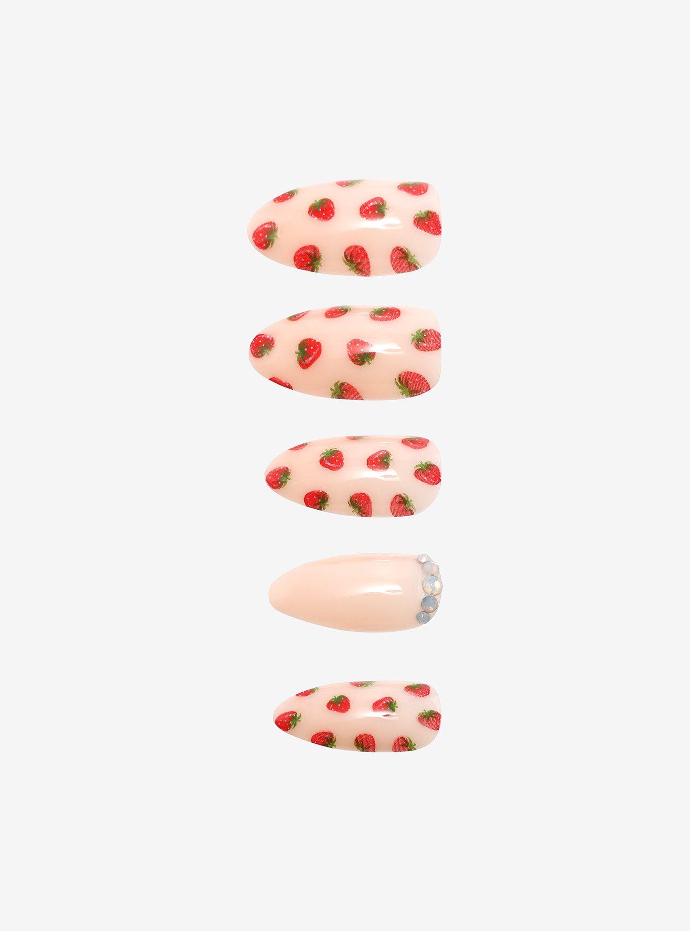 Strawberry Sparkle Faux Nail Set, , hi-res