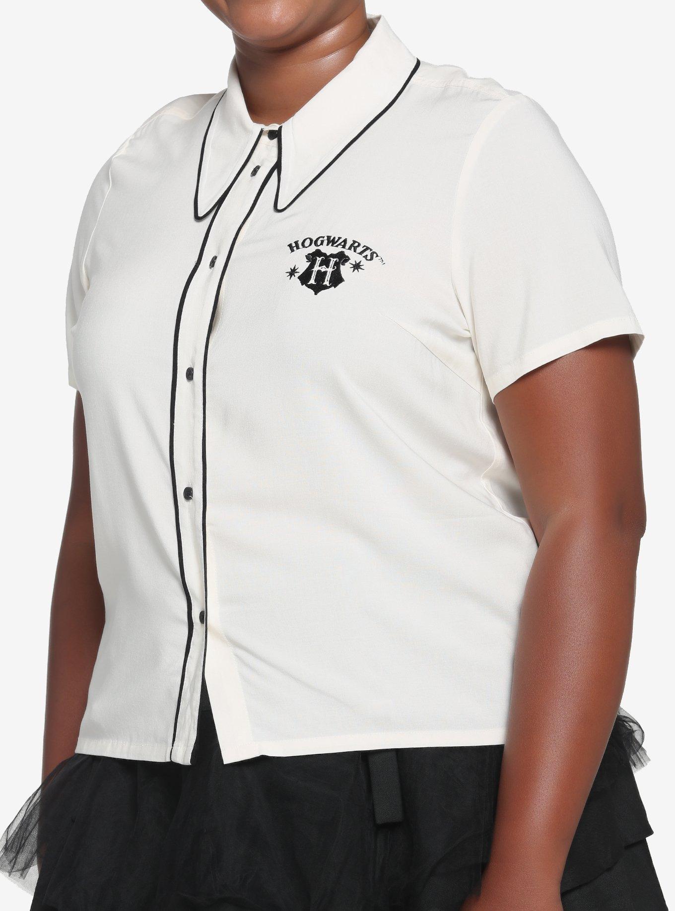 Harry Potter Hogwarts Crest Boxy Girls Woven Button-Up Plus Size, BLACK, hi-res