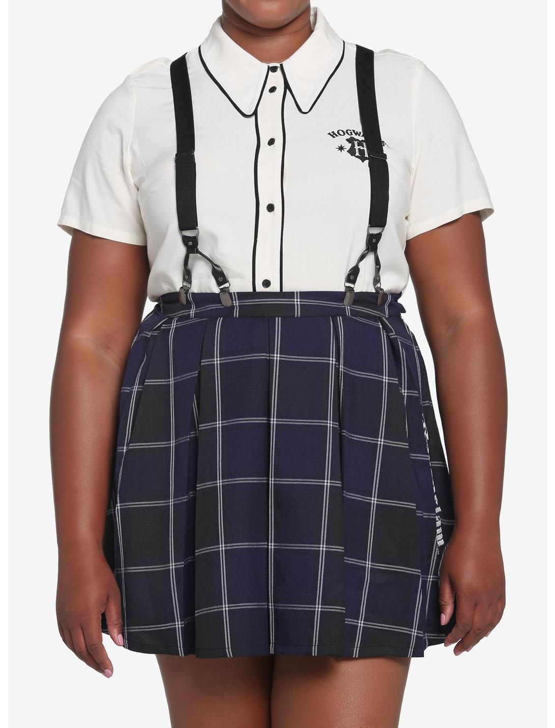 Harry Potter Ravenclaw Pleated Suspender Skirt Plus Size, PLAID - BLUE, hi-res