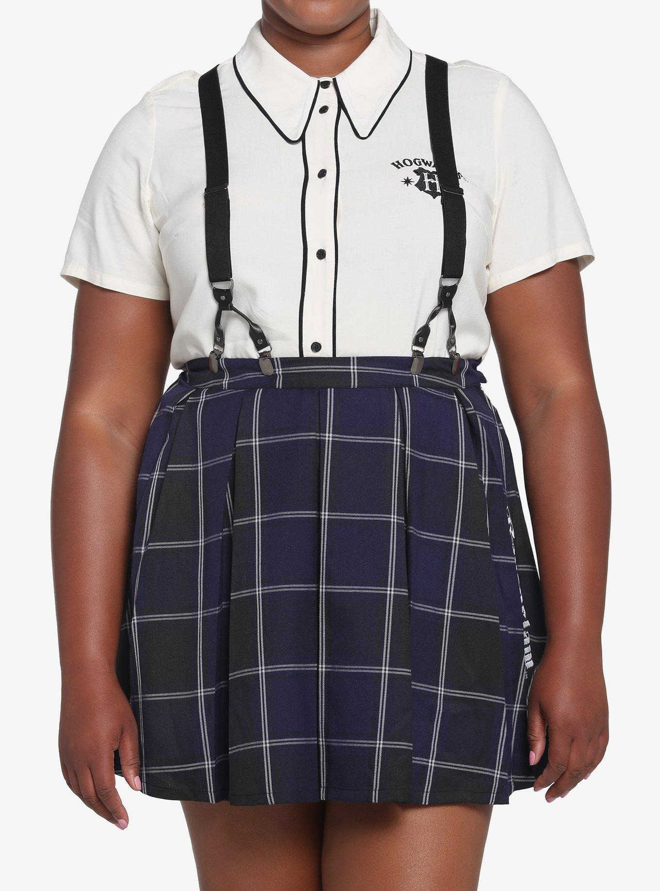 Plus size plaid 2024 skirt with suspenders