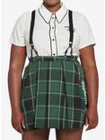 Harry Potter Slytherin Pleated Suspender Skirt Plus Size, PLAID - GREEN, hi-res