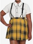 Harry Potter Hufflepuff Pleated Suspender Skirt Plus Size, PLAID - YELLOW, hi-res