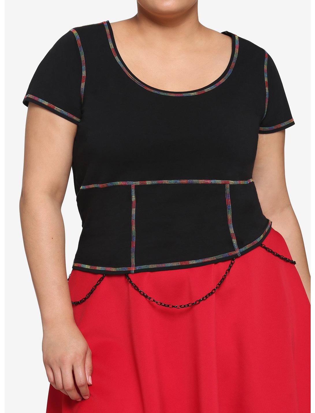 Rainbow Stitch Girls Crop T-Shirt Plus Size, BLACK, hi-res