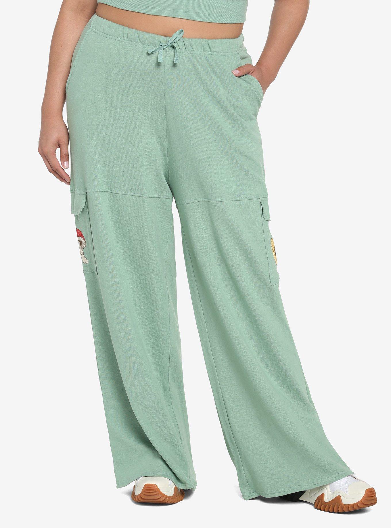 Mushroom Flower Girls Lounge Pants Plus Size, SAGE GREEN, hi-res