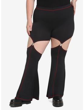 Black & Red Stitch Flare Garter Leggings Plus Size, , hi-res