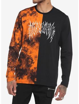 Black & Orange Horrific Split Wash Long-Sleeve T-Shirt, , hi-res