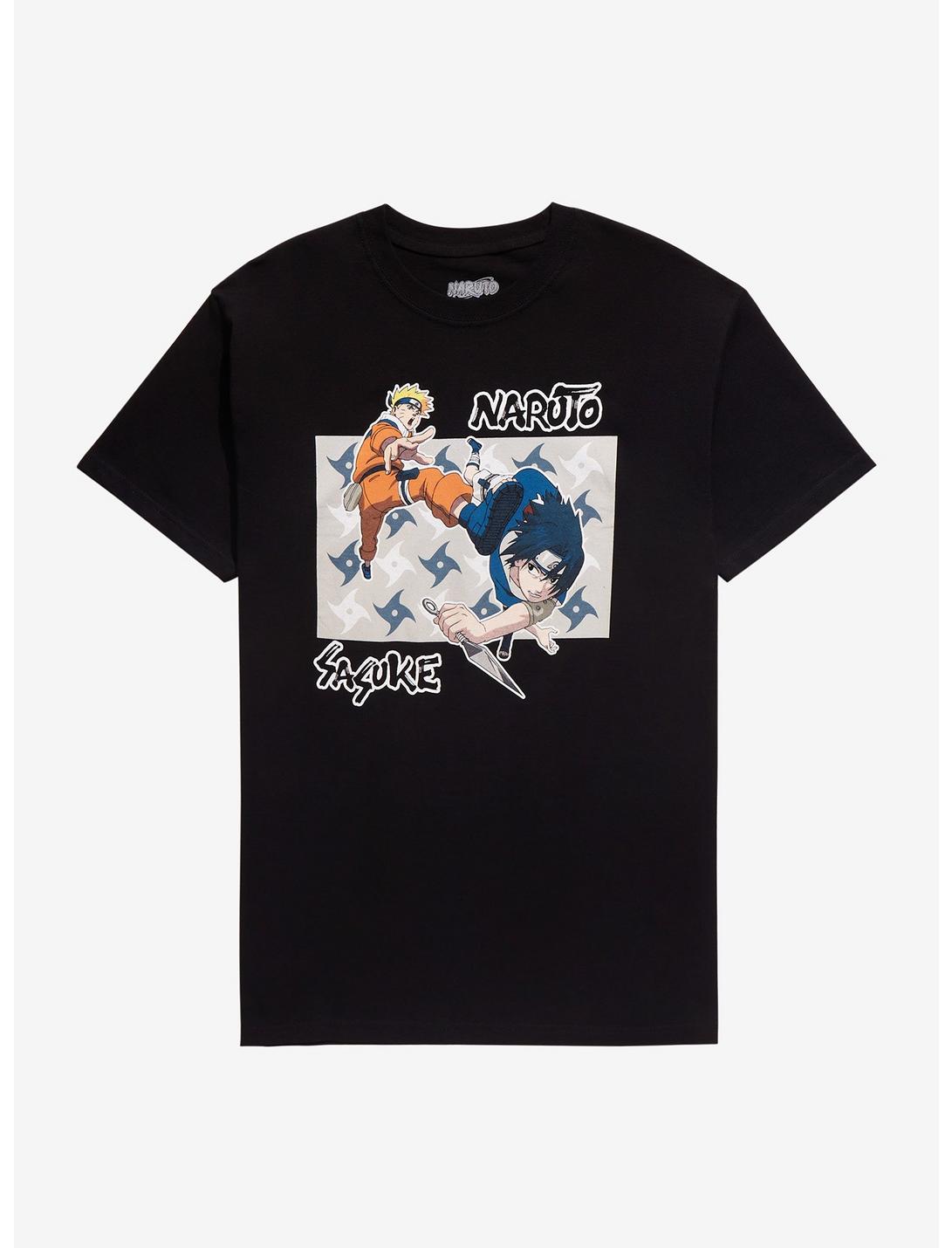 Naruto Shippuden Sasuke & Naruto Shuriken T-Shirt, BLACK, hi-res