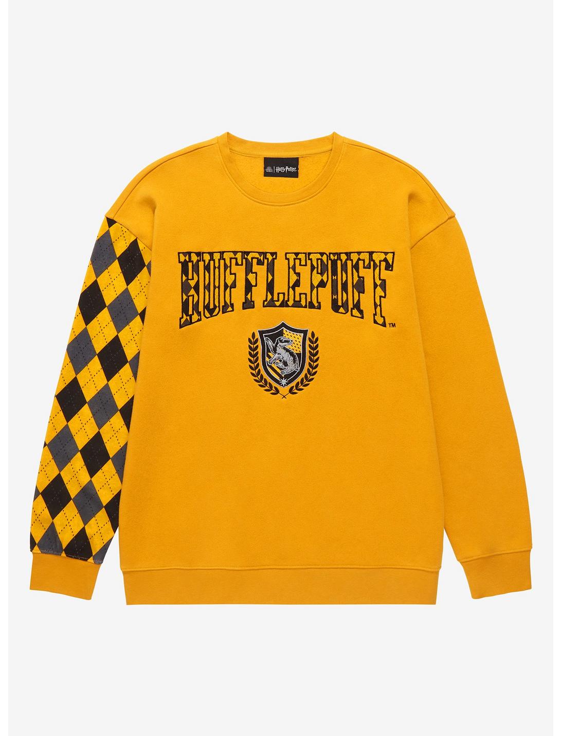 Harry Potter Hufflepuff Argyle Crewneck - BoxLunch Exclusive, BUTTER YELLOW, hi-res