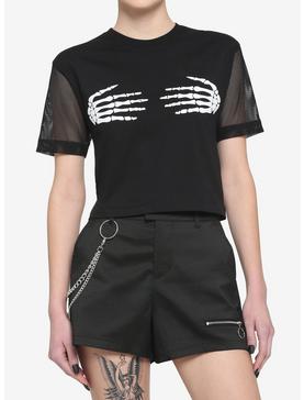 Skeleton Hands Mesh Girls T-Shirt, BLACK, hi-res