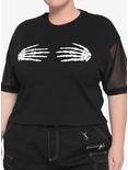 Skeleton Hands Mesh Girls T-Shirt Plus Size, BLACK, hi-res