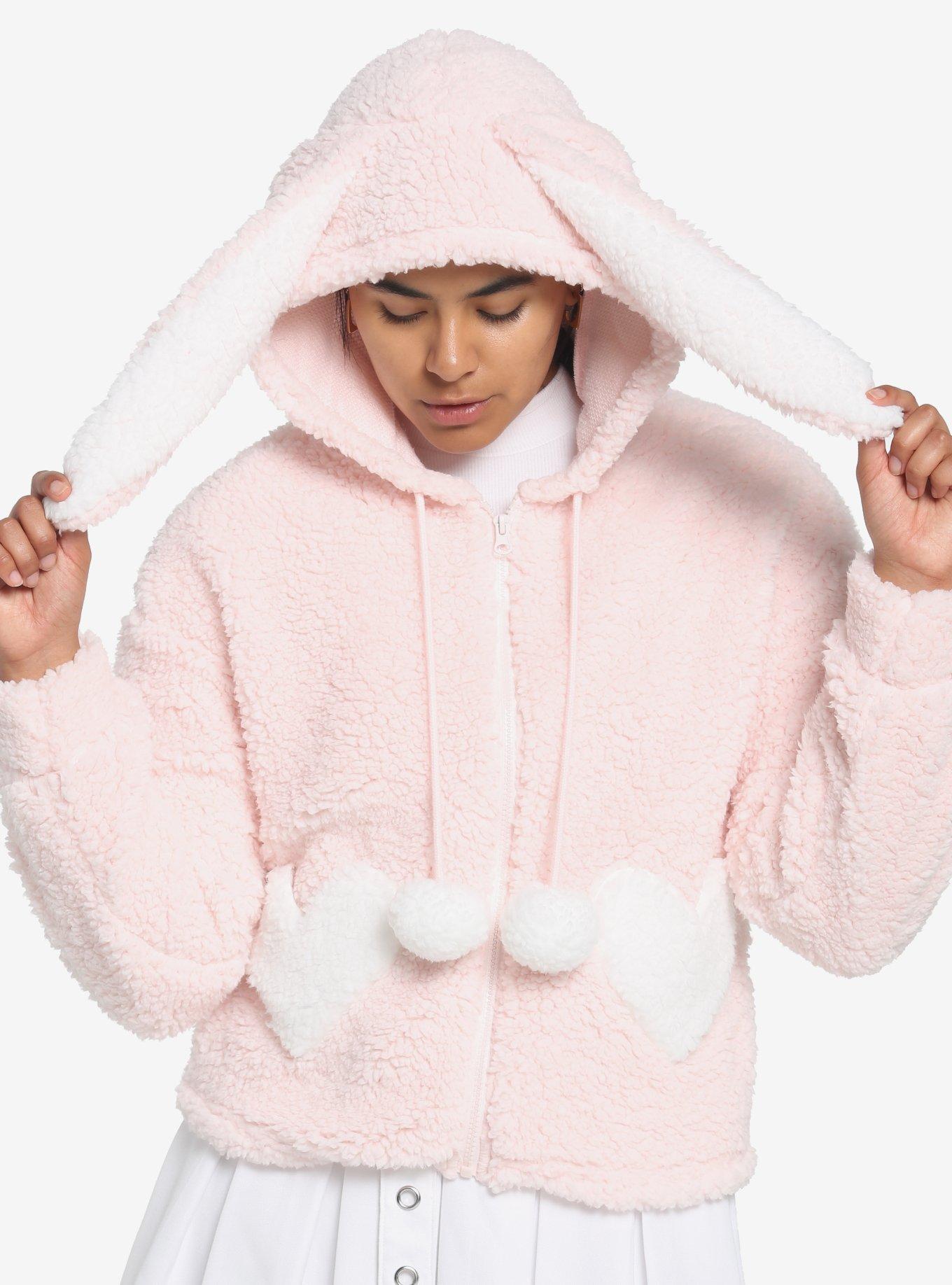 Pink Bunny Sherpa 3D Ears Girls Hoodie