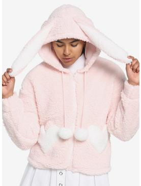 Pink Bunny Sherpa 3D Ears Girls Hoodie, , hi-res