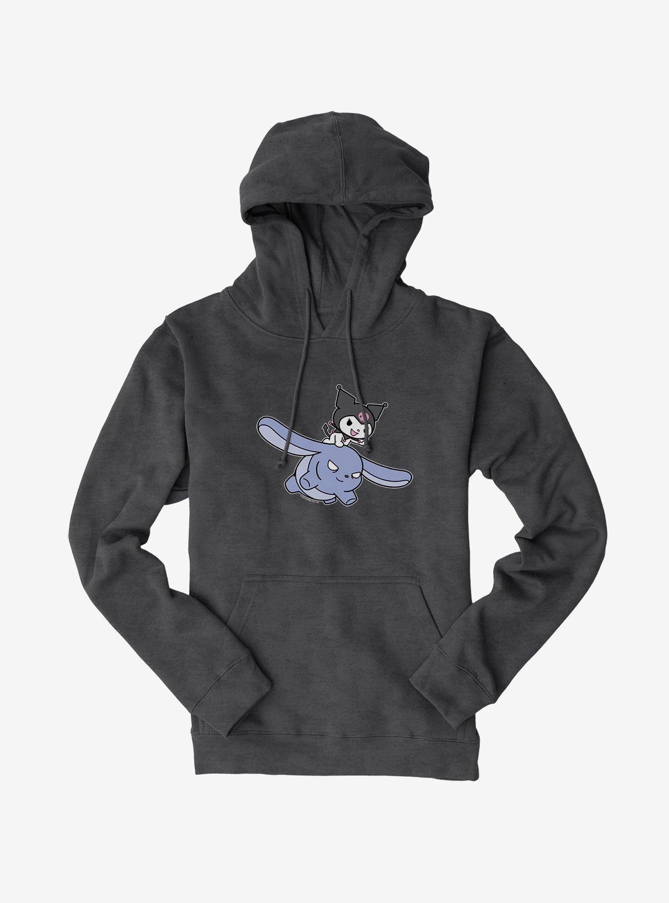 Kuromi Flying Baku Hoodie, CHARCOAL HEATHER, hi-res