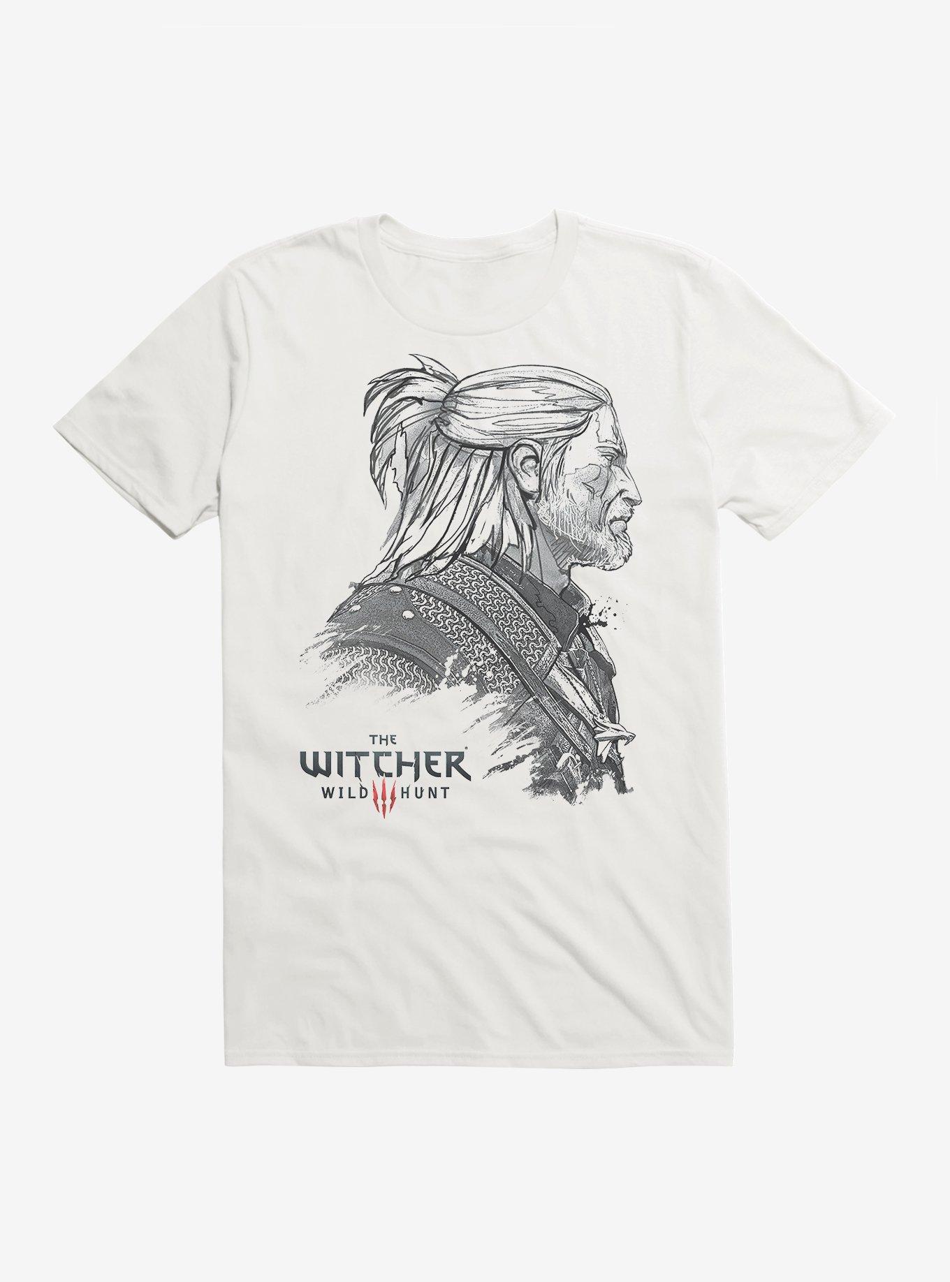 The Witcher Wild Hunt Geralt of Rivia Sketch T-Shirt, WHITE, hi-res